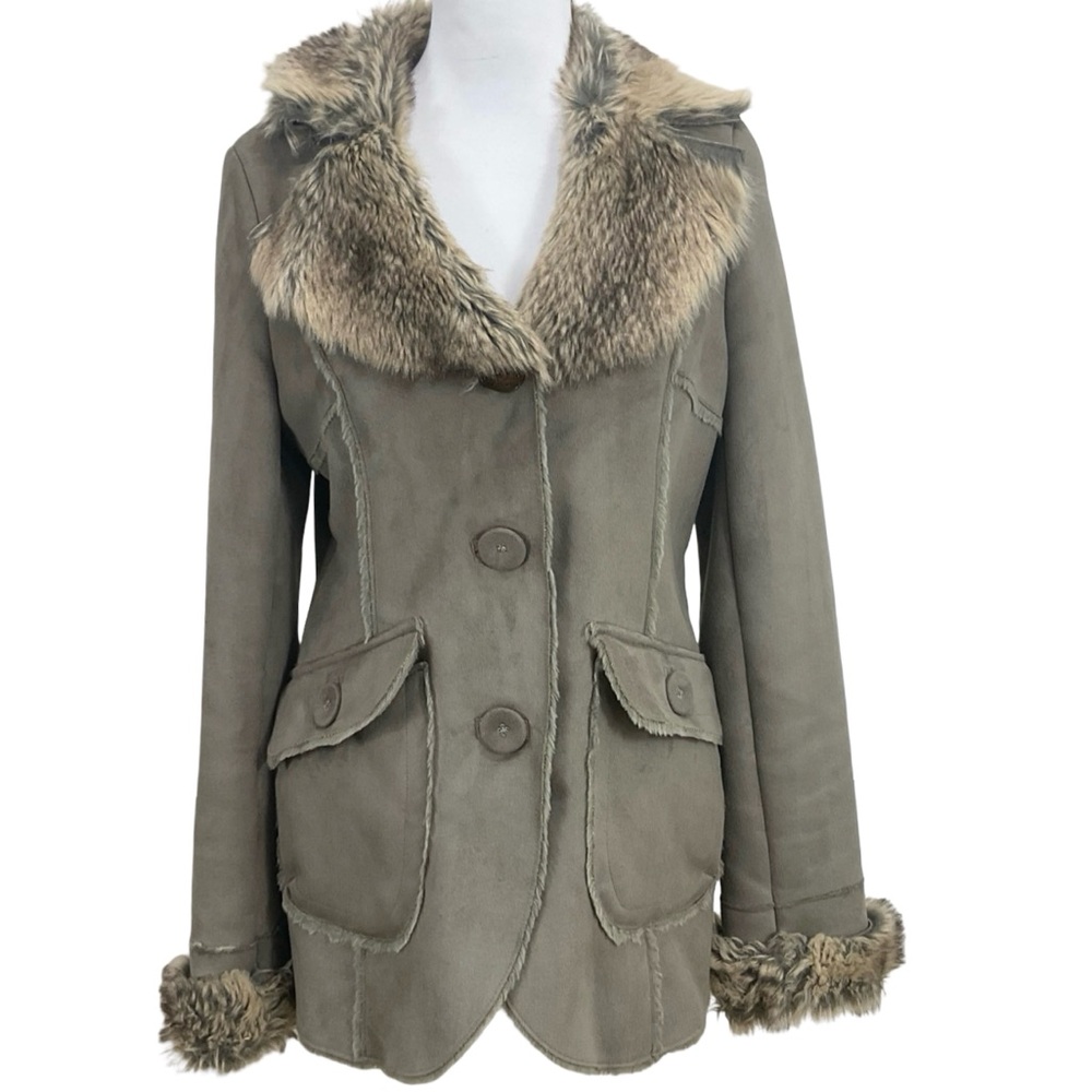 Sonoma Women's Faux Suede Jacket with Faux Fur Collar Size Small
